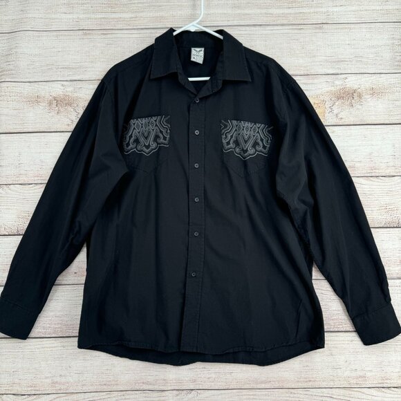 Avirex Button Down Long Sleeve Shirt Men's Size‎ XL Black - Picture 1 of 11
